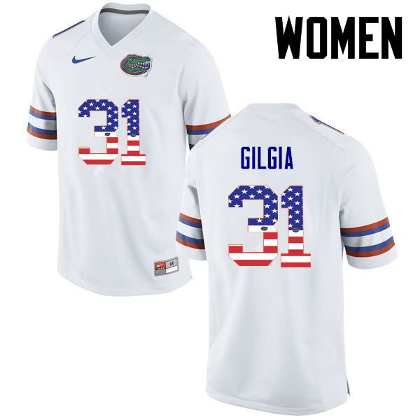 Women's NCAA Florida Gators Anthony Gigla #31 Stitched Authentic USA Flag Fashion Nike White College Football Jersey NAM1765KS